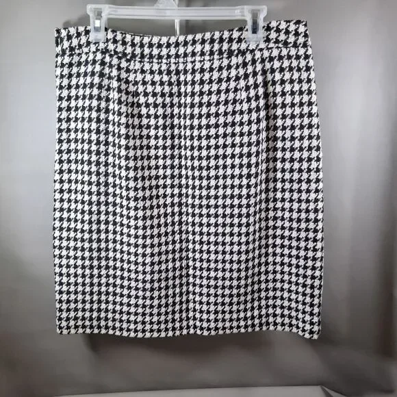 Talbots Black & White Houndstooth Tweed Pencil Skirt Size 12 Academia Career - Picture 2 of 7